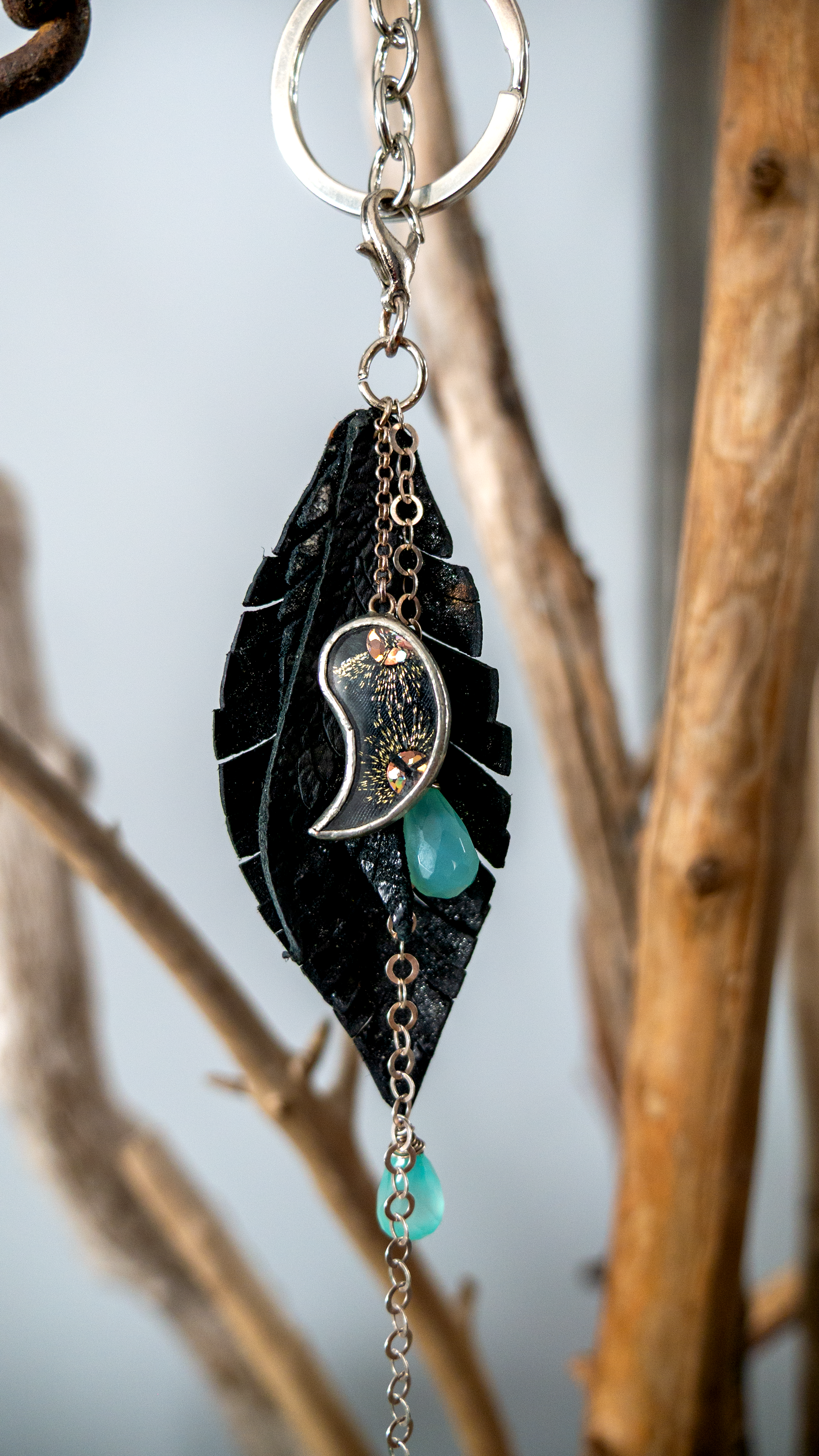 Bag Charm Black leather & silver Style#02