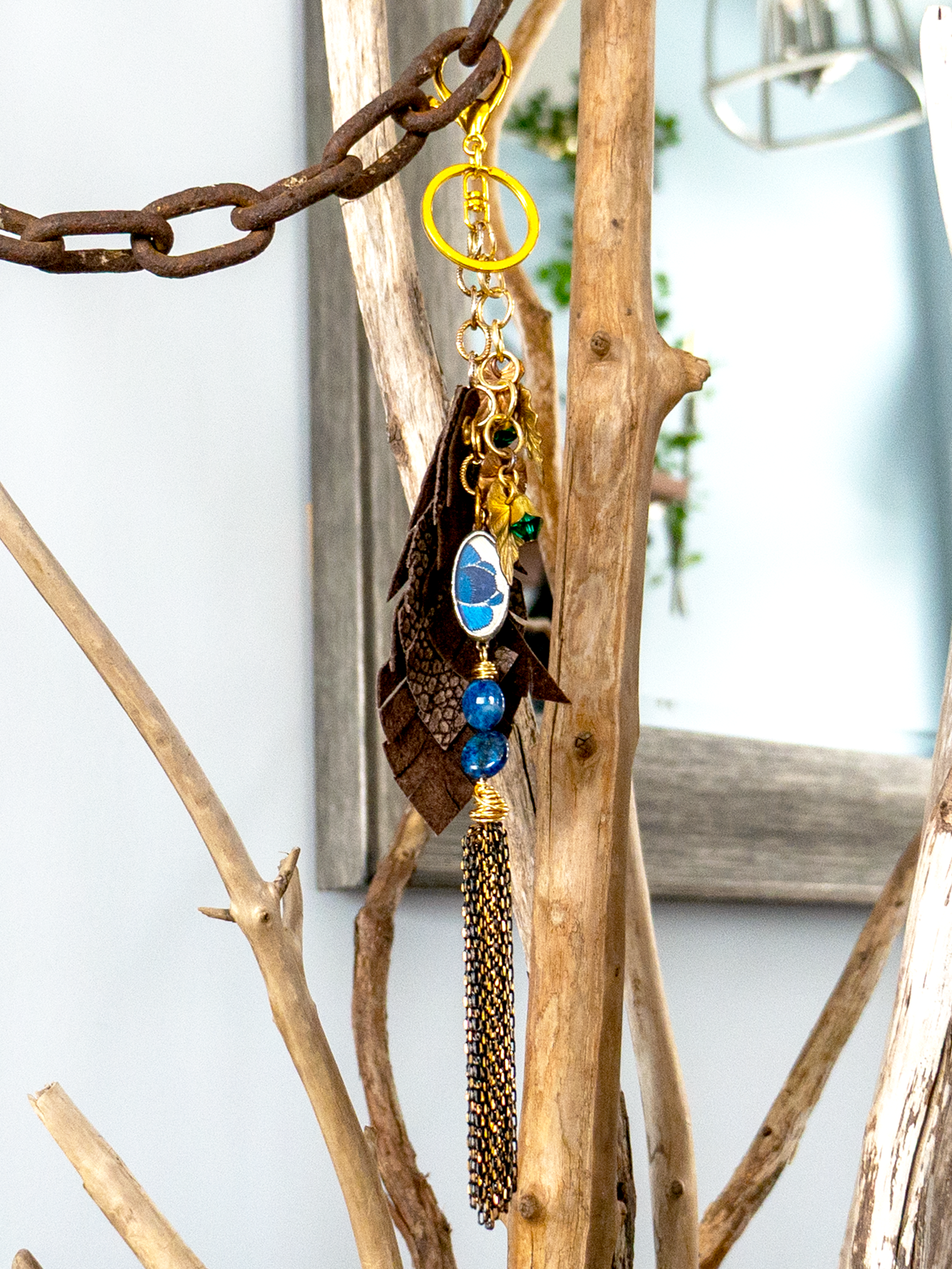 Bag Charm BrownLeather/Gold & Blue #03