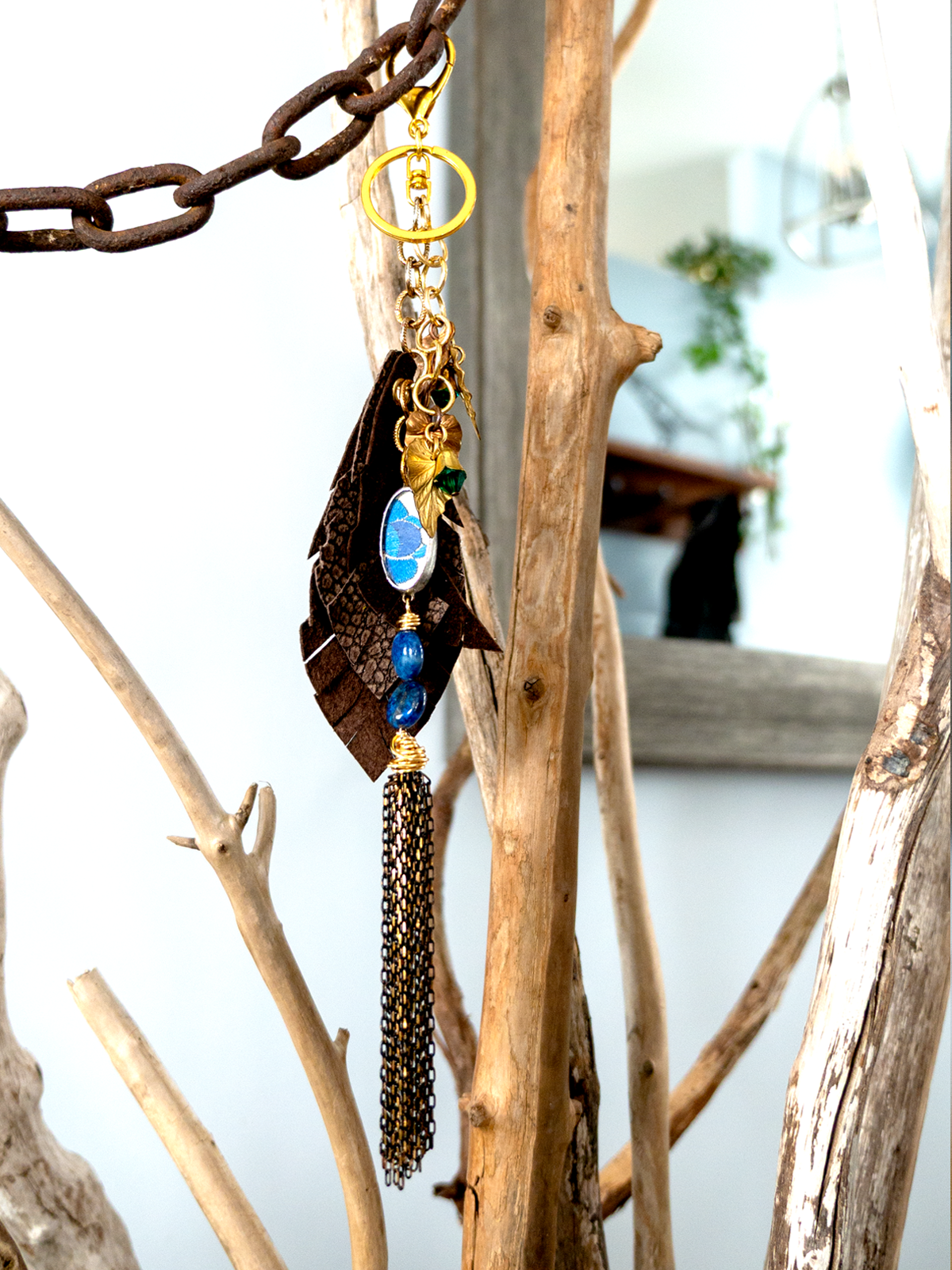 Bag Charm BrownLeather/Gold & Blue #03