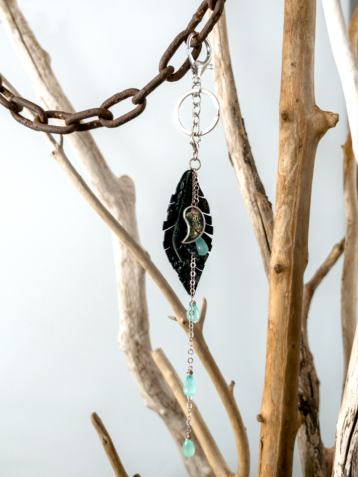 Bag Charm Black leather & silver Style#02