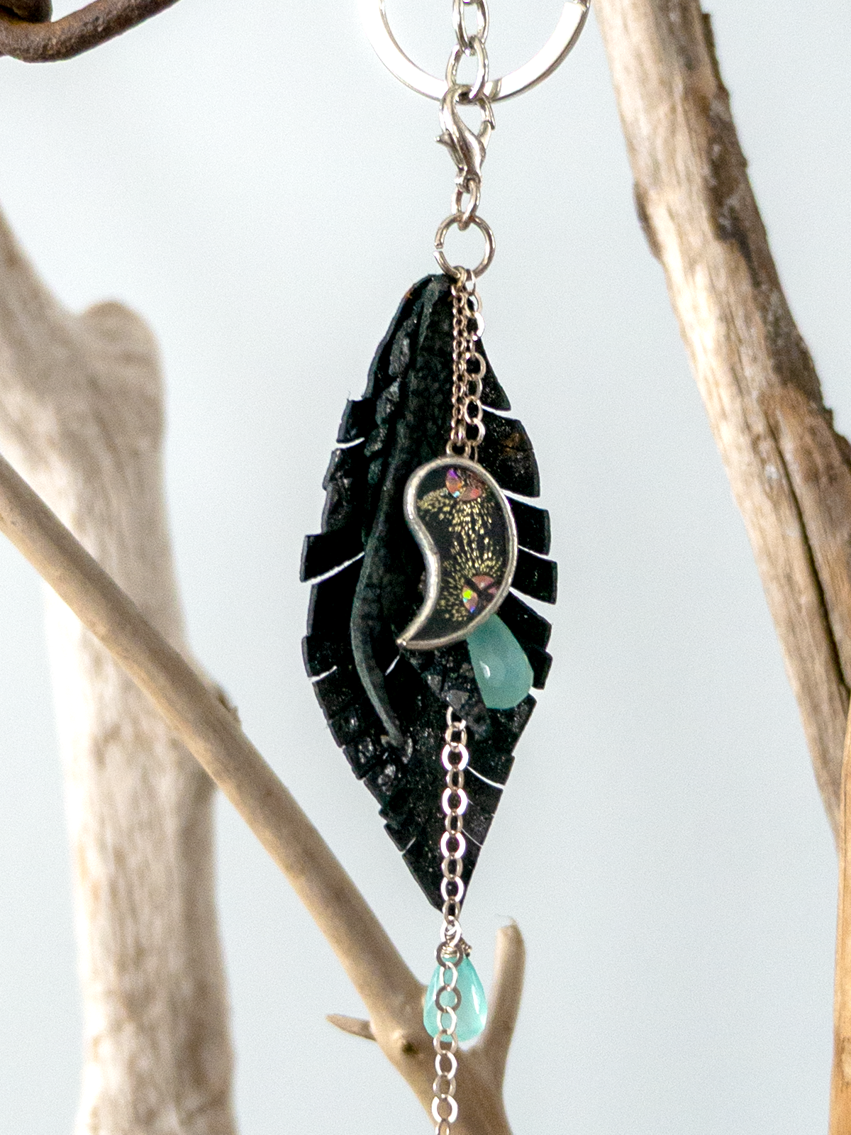 Bag Charm Black leather & silver Style#02